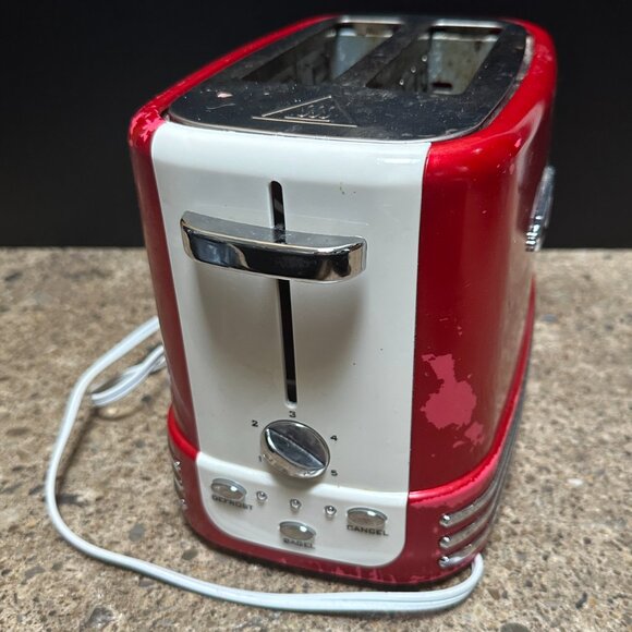 AS IS - Red Nostalgia Retro Series 2 Slice Wide Slot Bagel Toaster Model RTOS200 - Picture 4 of 5